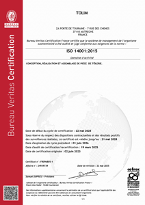 Certification ISO 14001 - Tolim