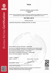 Certification ISO 9001 - Tolim